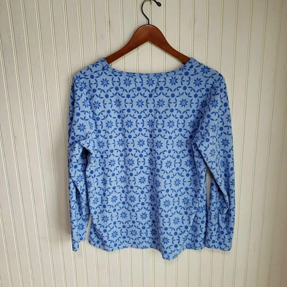 Goodnight Kiss Pajama Top Womens Large Blue Floral Henley Long Sleeve Sleepwear - Picture 3 of 8